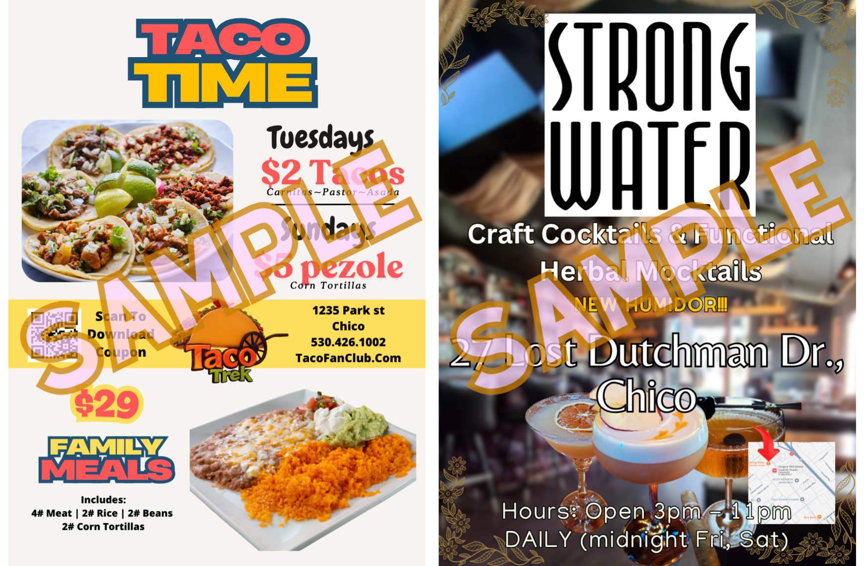 Taco Time and Strong Water ad examples
